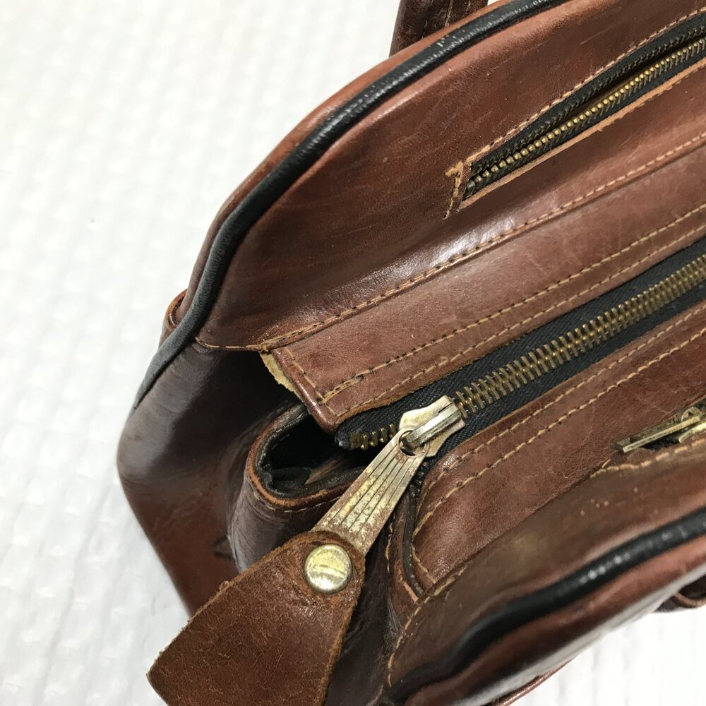 Vintage Tooled Leather Handbag Brown Floral - Picture 9 of 14